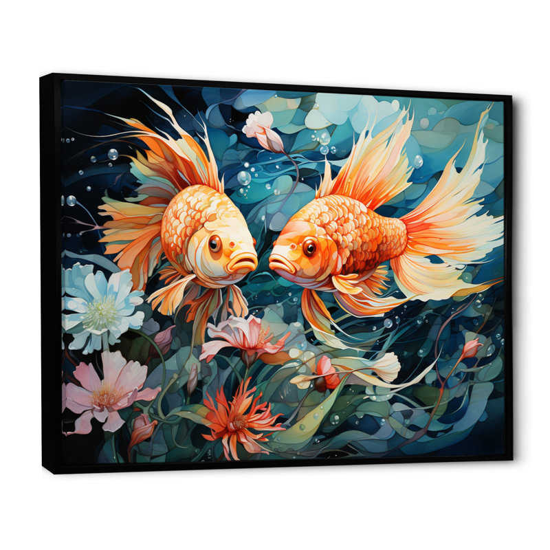 Pêche fantaisiste I - impression, Cadre flottant noir, H 34 po x l 44 po x P 1,5 po