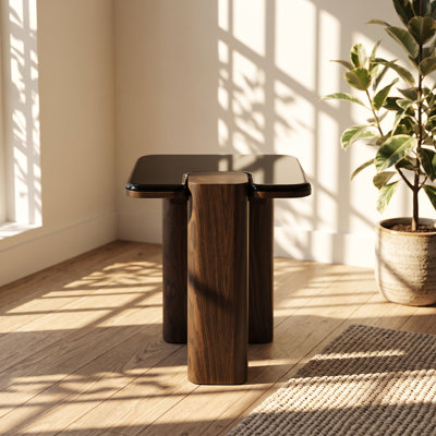 Table de bout en marbre naturel et noyer foncé Dana l 16 po x P 16 po x H 20 po Dana