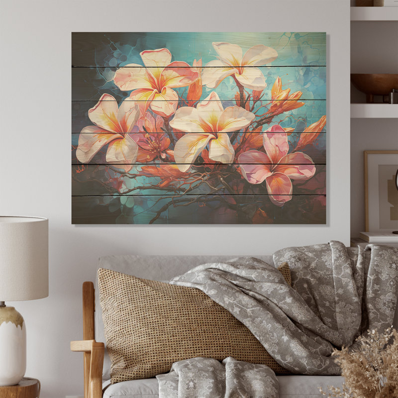 Whisper Plumeria Blossoms Come Alive - Art sur bois de pin naturel Plumeria, H 10 po x l 20 po