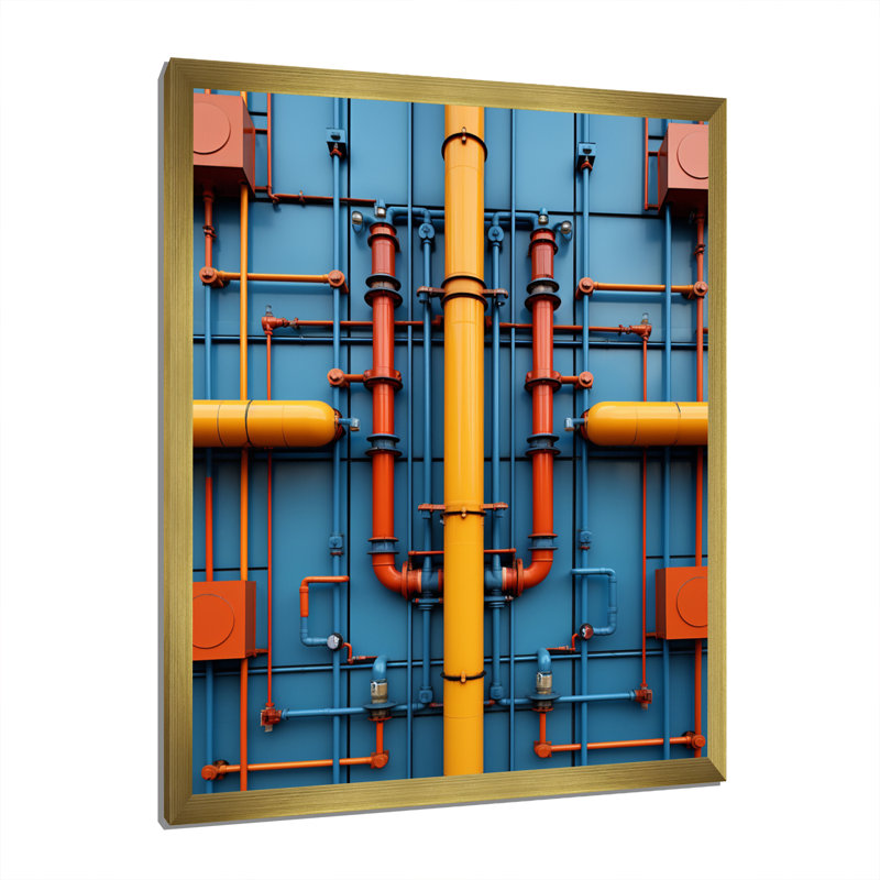 «Klodeta Industrial Symmetry Collage II», reproduction sur toile, H 32 po x l 16 po x P 1 po, Cadre doré simple