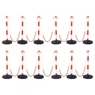 12 Pack Traffic Delineator Post Cones With Fillable Base, Adjustable Plastic Safety Barrier With 5Ft Plastic Chain, Outdoor And Indoor Crowd Control Stanchion For Traffic Control And Warning W/R