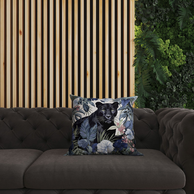 Oreiller réversible intérieur / extérieur Panther Tropic Twilight, H 16 po x l 16 po, Bleu et noir