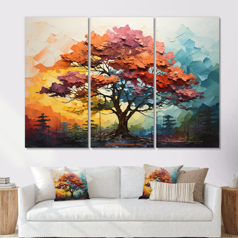 Multicolore fauve résonant séquoia arbre I - ensemble d'art sur toile arbre séquoia, Toile tendue, H 40 po x l 60 po x P 1 po