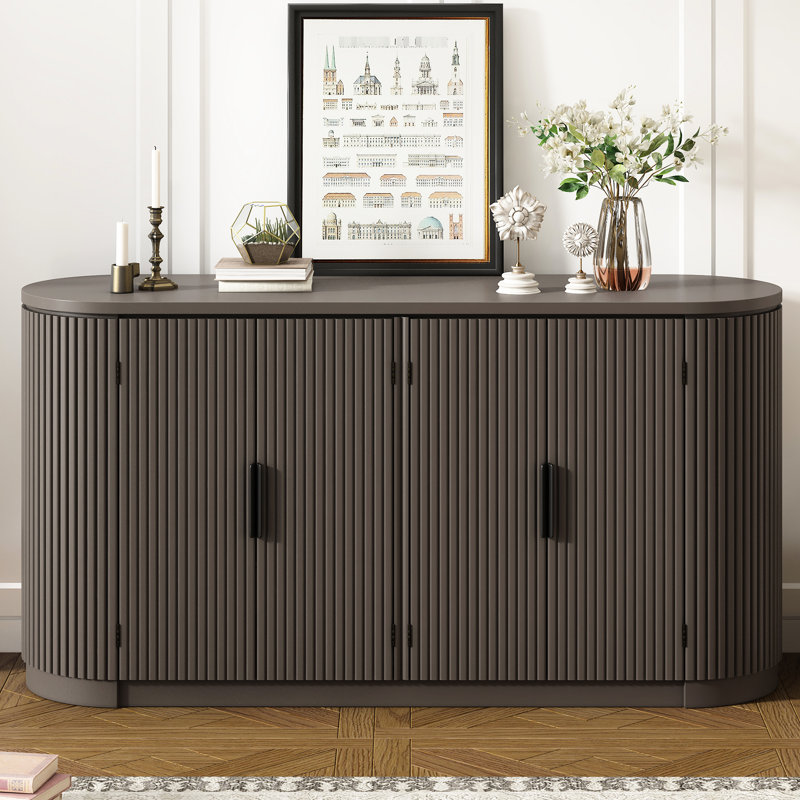 Armoire à rayures verticales Ustyle avec poignées en métal - tablettes réglables pour bureau, vestibule, espace de vie