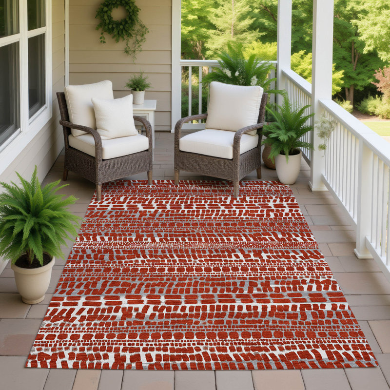 Machine Washable Indoor/Outdoor Chantille ACN2540 Abstract Rug, Rectangle 8' x 10', Red