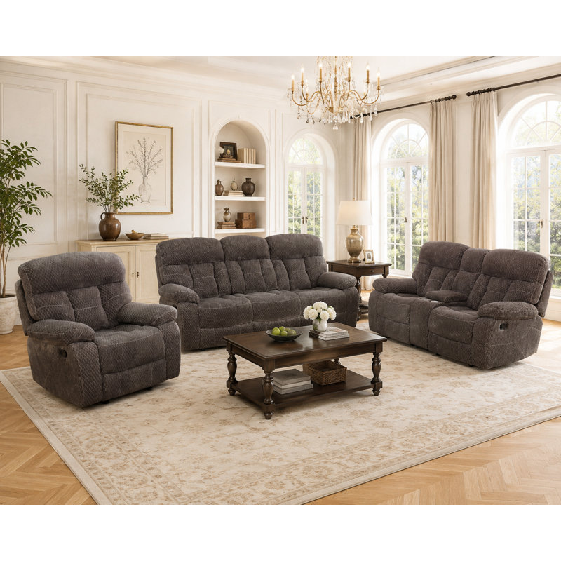 Ensemble de salon inclinable manuel 3 pièces Davan, Similicuir noir et gris