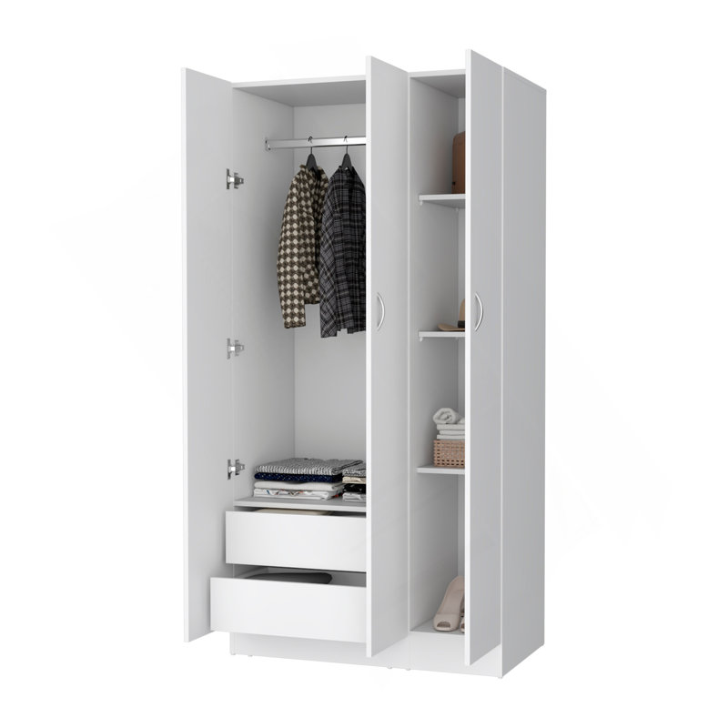 Armoire Casper avec 2 tiroirs, tringle suspendue et 3 portes