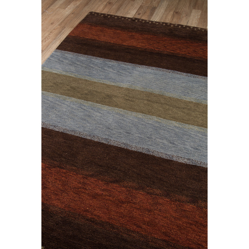 Desert Gabbeh Wool Striped Area Rug in Brown, Rectangle 7'6" x 9'6"