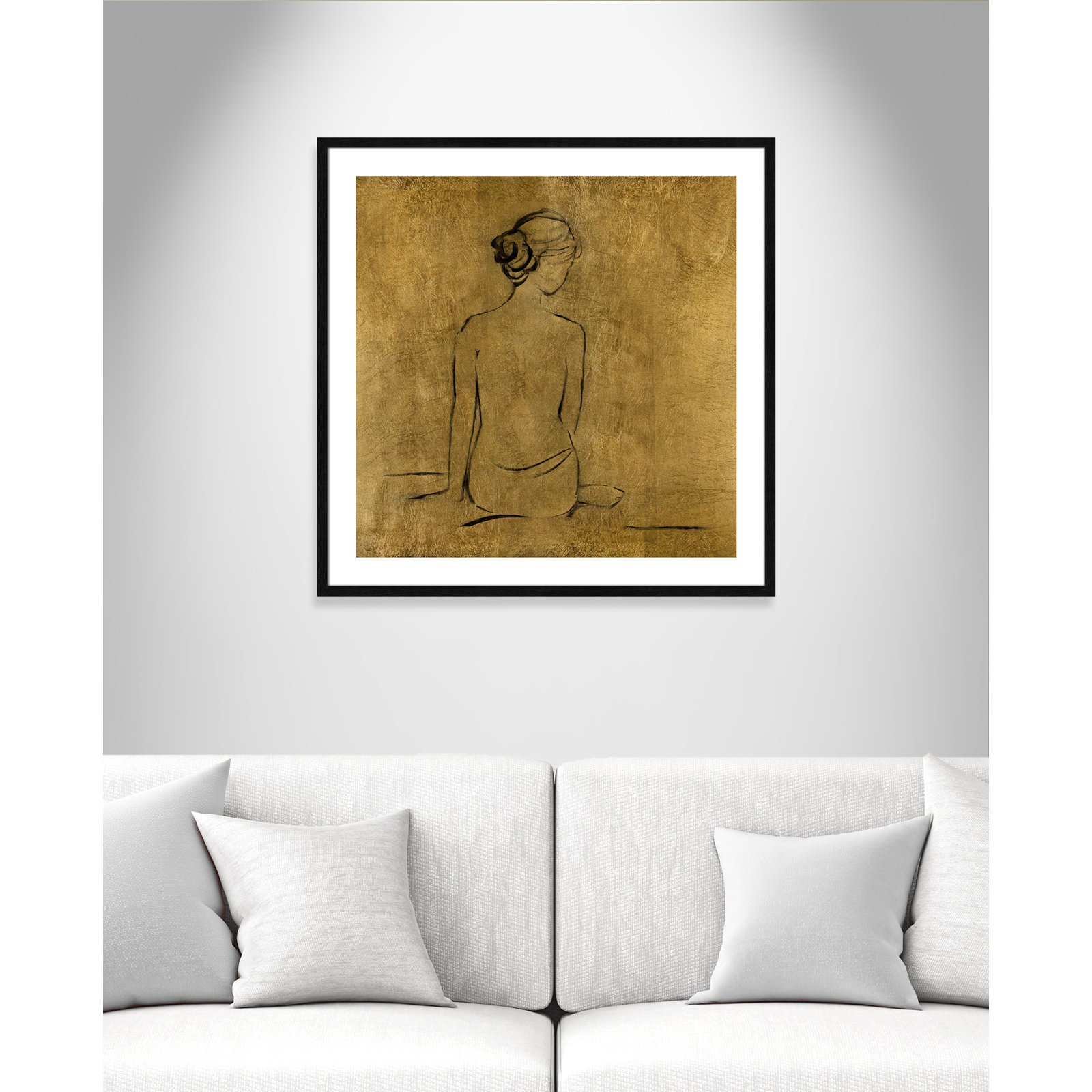 Golden Bather I by Sally Swatland - Painting Print, Black Wood Framed Paper, 33.25" H x 33.25" W x 0.75" D