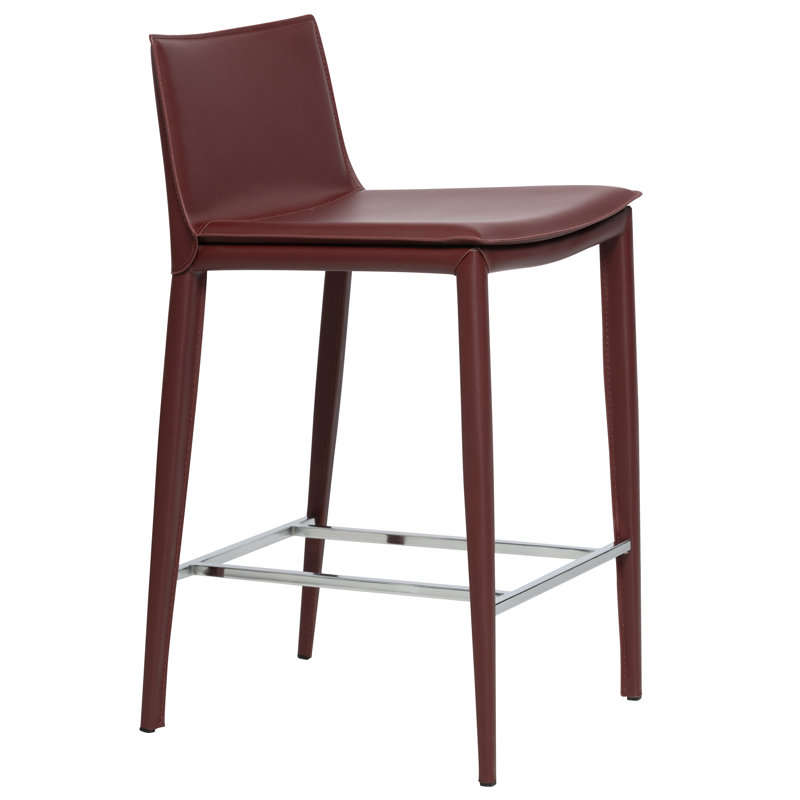 Tabouret de comptoir en cuir 25,5 po Holleman, Rouge vin