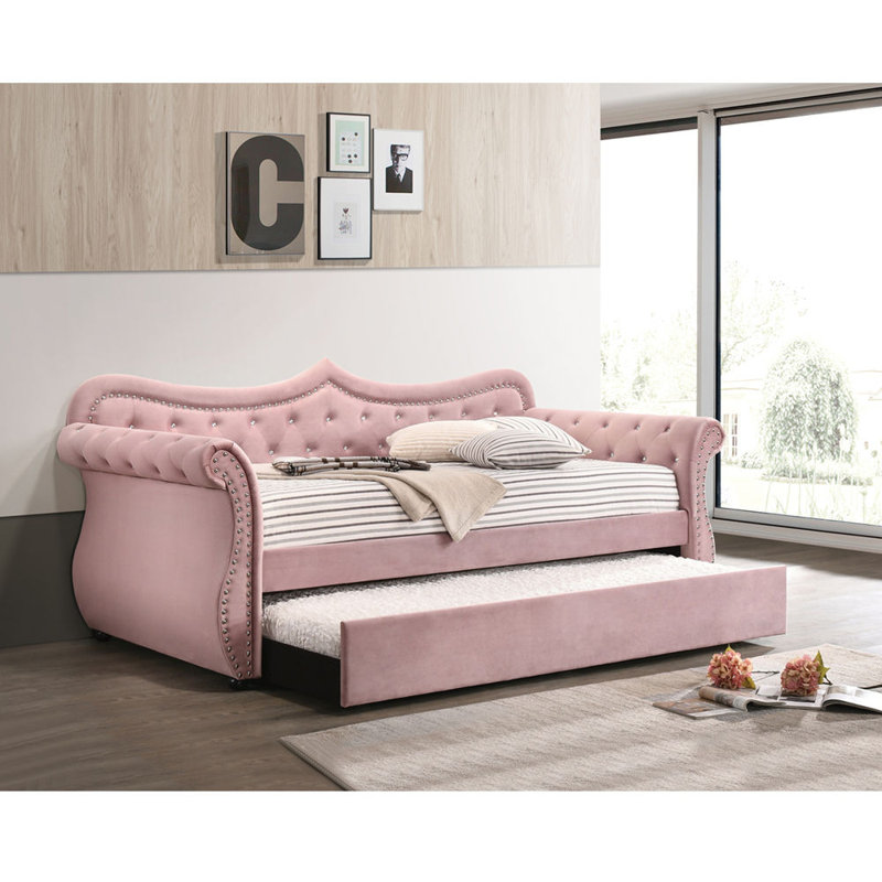 Adkins Linen Daybed W/Trundle (Twin), Pink