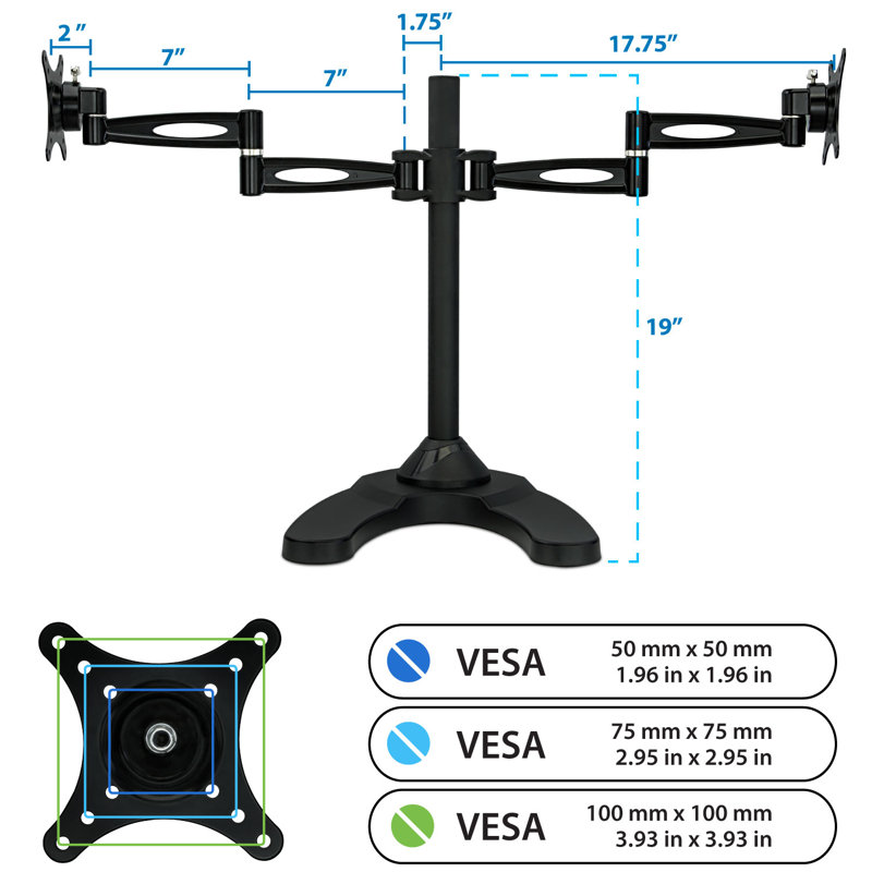Dual Arm Freestanding Monitor Stand Height Adjustable 2 Screen Desk Mount