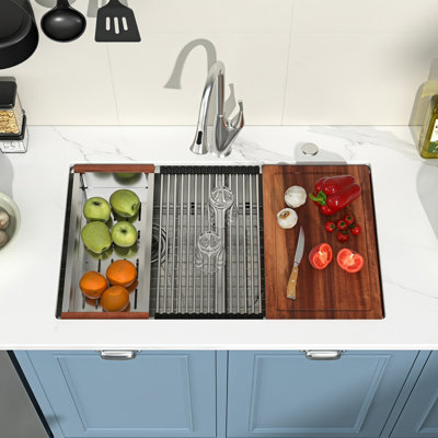 30 Inch 304 stainless steel Undermount Workstation Single Bowl Kitchen Sink