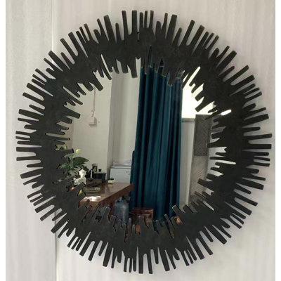 85x85CM Wall Mirror Black Metal Irregular Round Accent Mirror