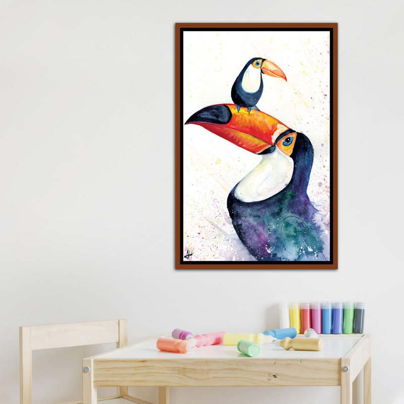 Décoration murale pour enfants Toucan, H 40 po x l 26 po x P 1,5 po, Toile classique avec cadre brun