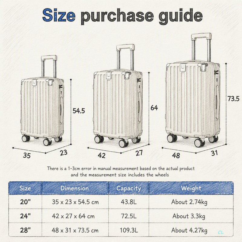 3-Piece Large-Capacity Luggage with Removable Wheels
