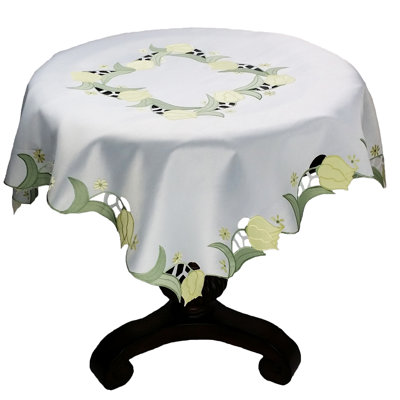 Spring Tulip Embroidered Cutwork Table Topper