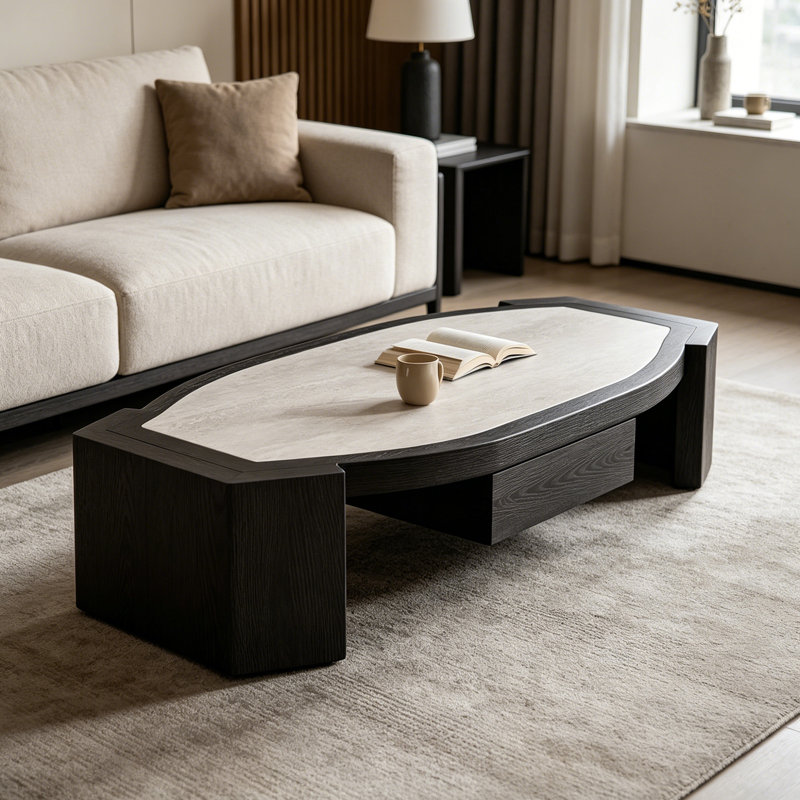Table basse moderne en ardoise, Beige