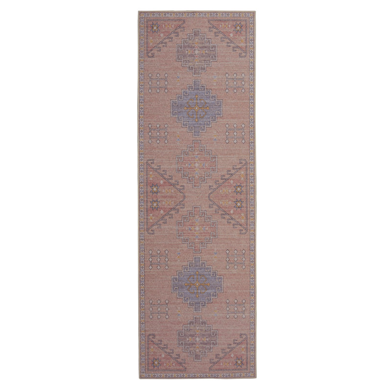 Tapis rose et bleu Maril Emerson, Tapis de couloir 1 pi 6 po x 8 pi