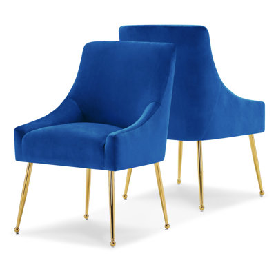 Modern Dining Chair,Navy Velvet Upholstered Dining Chair with Gold Legs -  Everly Quinn, 69CCE49188BB4CE189100C9415D42FCB