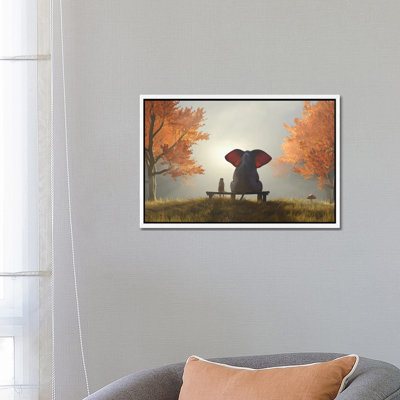 Elephant And Dog Sit In The Autumn Garden II by Mike Kiev - Print on Canvas