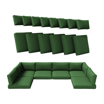 14-Pcs Outdoor 4" Thick Cushion Set, Outdoor Patio Cushion Cover Replacement, Water-Repellent Sofa Cushion