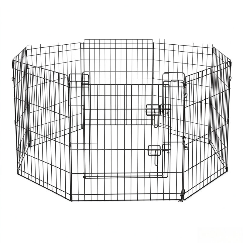 Heavy Gauge Wire Foldable Metal Dog Playpen with Door and 8 Panels 24 in. – Indoor and Outdoor Yard