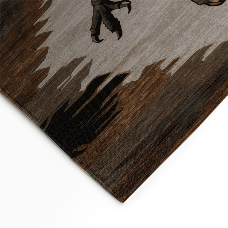 Dinosaurs Brown Indoor and Outdoor Area Rug, Rectangle 5' x 7'