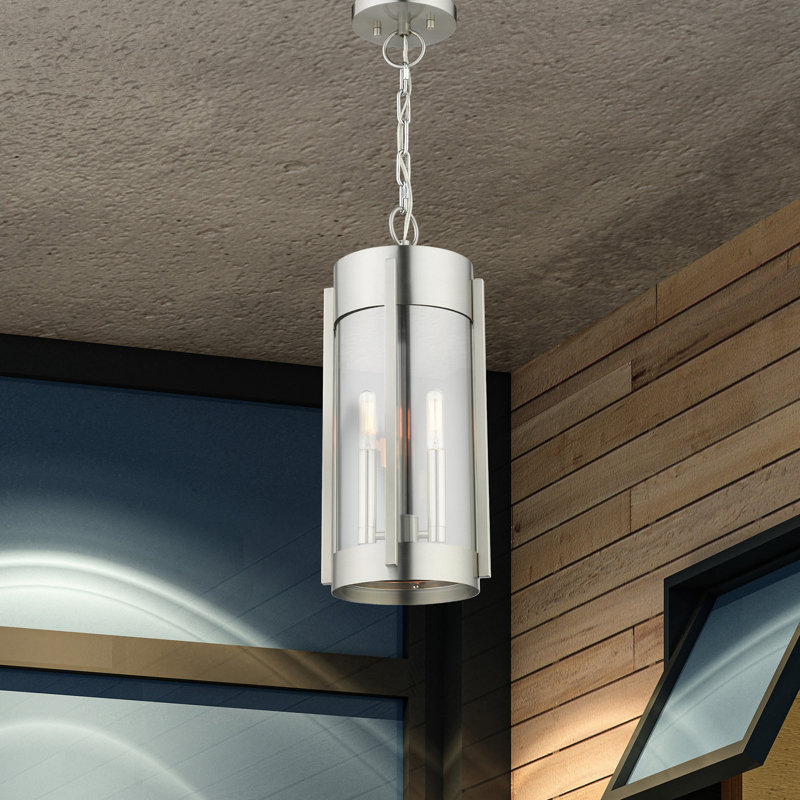 Lanterne suspendue d'extérieur 2 lumières H 18 po Adia, Nickel brossé