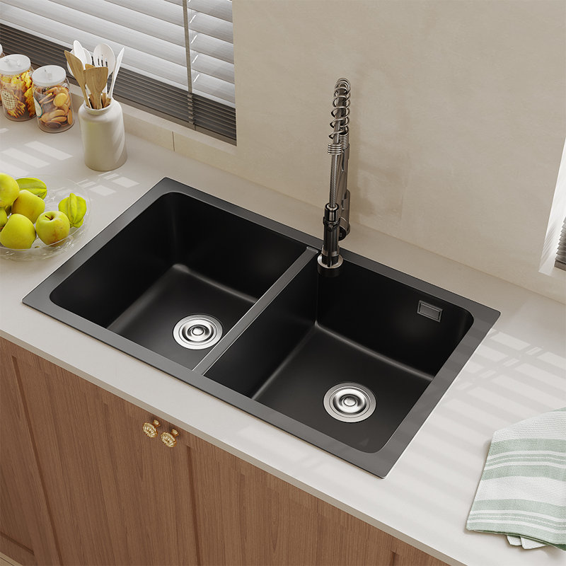 Belfry Kitchen Wetherill 480mm W Double Bowl Quartz Kitchen Sink
