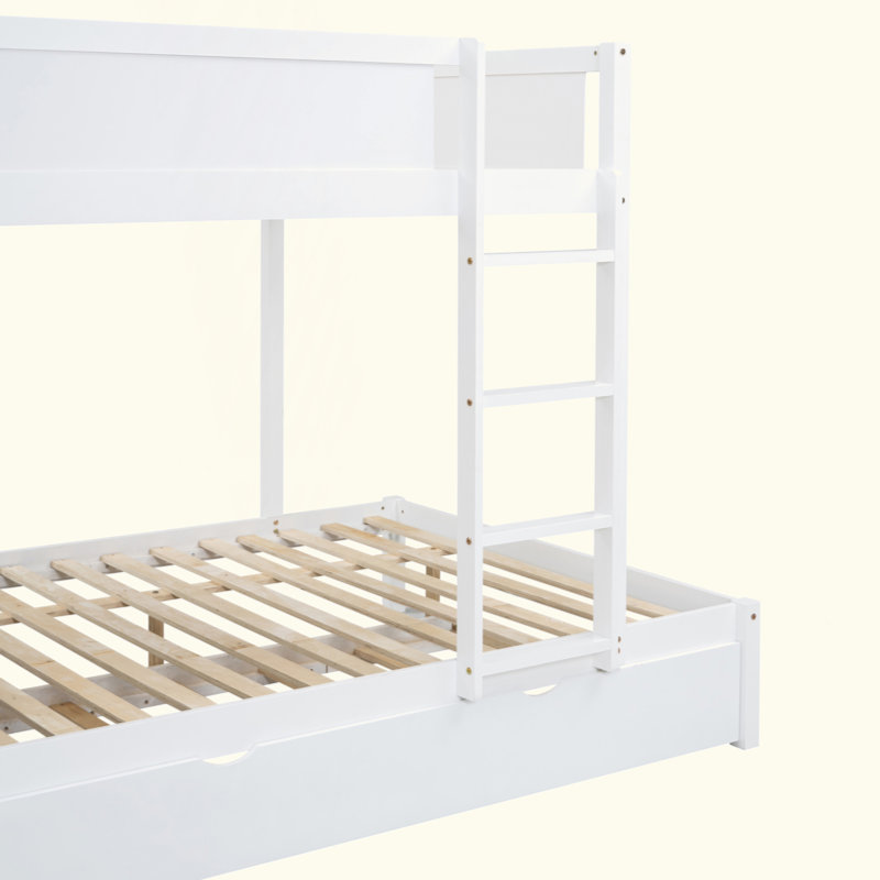 Lit superposé avec lit gigogne simple, rangement et bureau, Blanc