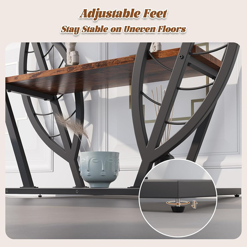 Console Leaf Design avec étagères de rangement à 3 niveaux, style industriel rustique, idéale pour une entrée ou un canapé – Brun rustique