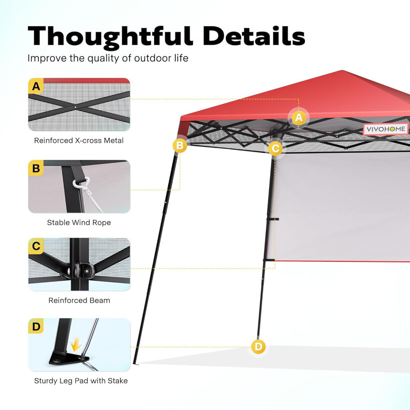8 Ft Red and Black Steel Pop-Up Party Tent