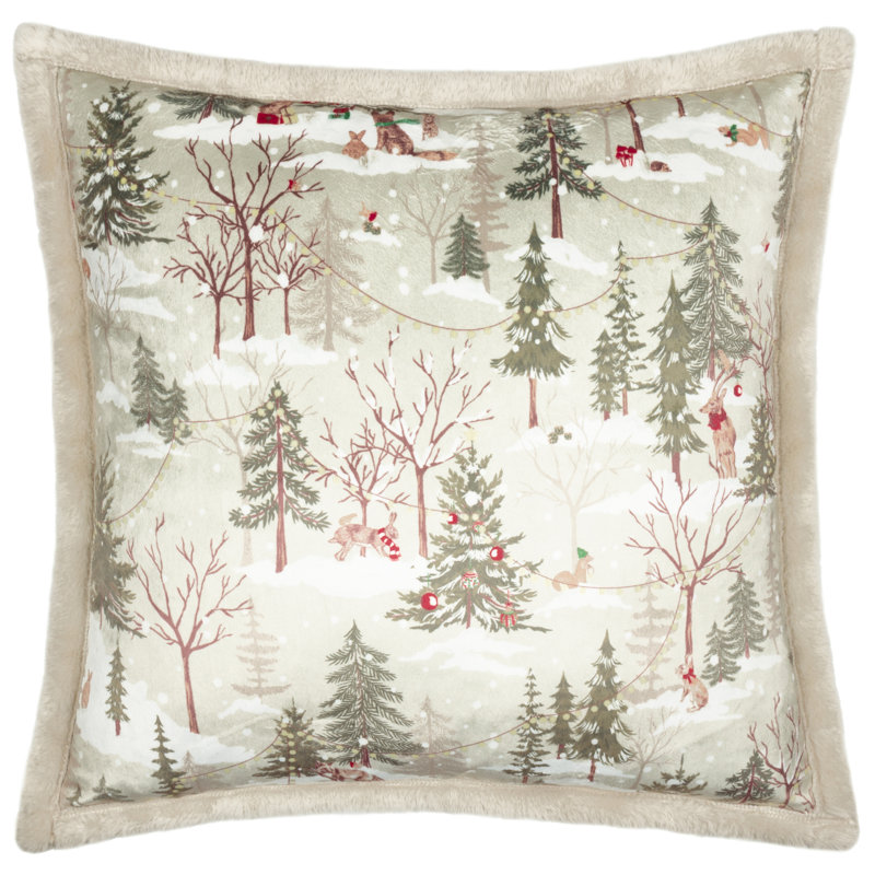Forest Festivities Abstract Beige Square Cushion, Pillow Cover Only - No Insert