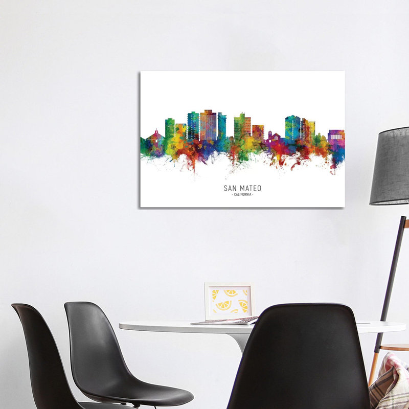 San Mateo California Skyline City Name by Michael Tompsett - Wrapped Canvas Painting, 101.6 cm H x 66.04 cm W x 3.175 cm D