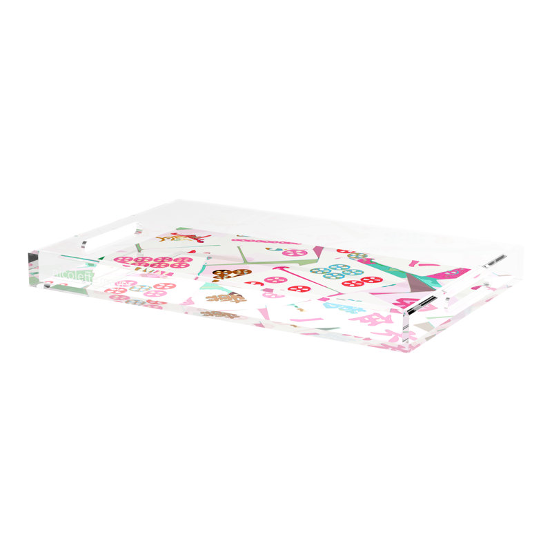Plateau décoratif Mahjong, L 22,5 po x P 14,5 po x H 2 po, Roses, Rectangulaire