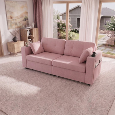 Sectional Sofa for Living Room Apartment, with USB Charging, Storage, Cup Holder, Easy Install