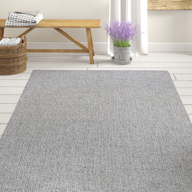 Tapis gris en laine crocheté à la main Carreon, Rectangle 8 pi x 11 pi