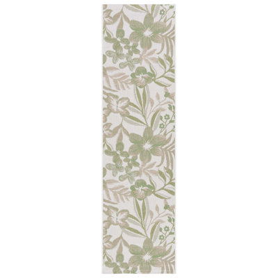 Aramantha Floral Power Loomed Indoor/Outdoor Area Rug in Ivory/Green/Pink