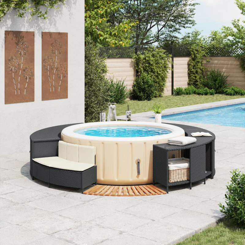 Vidaxl Hot Tub Surround Black Poly Rattan And Solid Wood Acacia