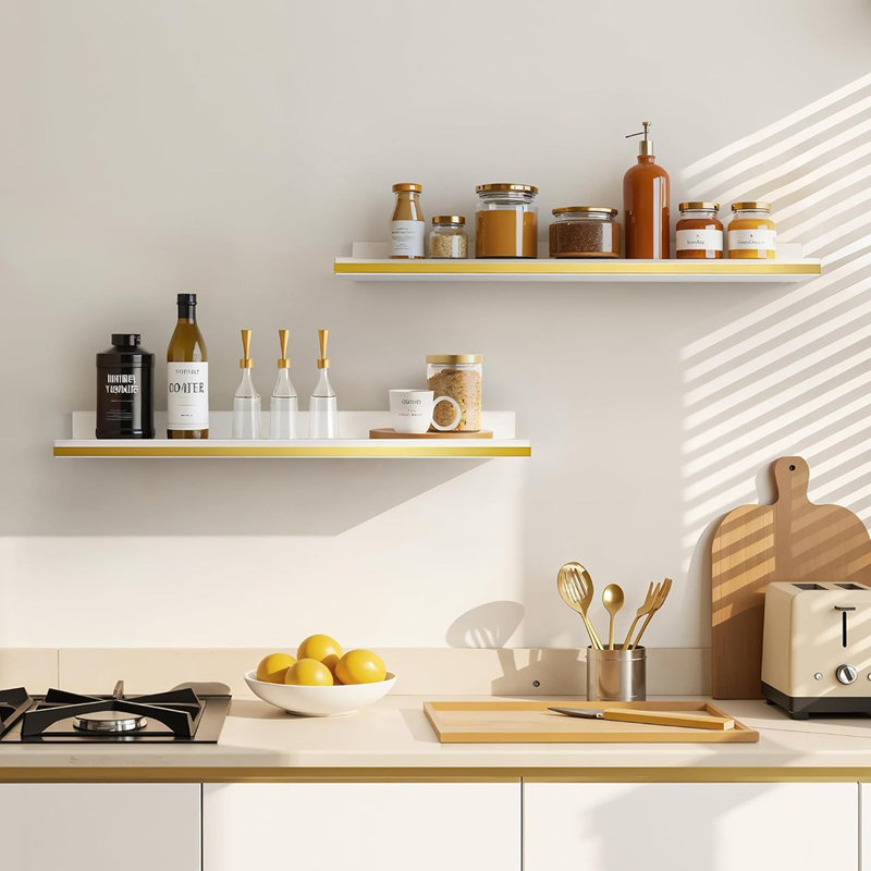 Floating Shelves For Wall With Ledge,White And Gold Picture Ledg...