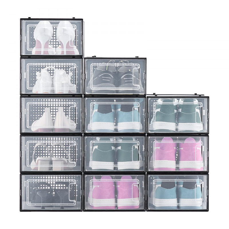 Shoe Storage Boxes Stackable Shoe Storage Organizers US Size 11, Black/Clear