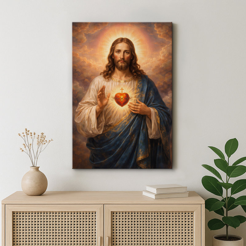 «Sacred Heart Jesus», œuvre d'art, impression sur toile encadrée, 48" H x 32" W x 1.5" D, Wrapped Canvas