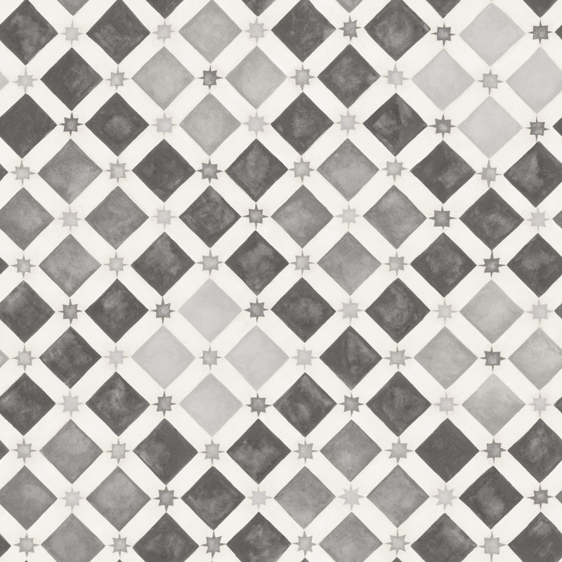 Zellige Geometric Wallpaper Roll, Soot/Snow