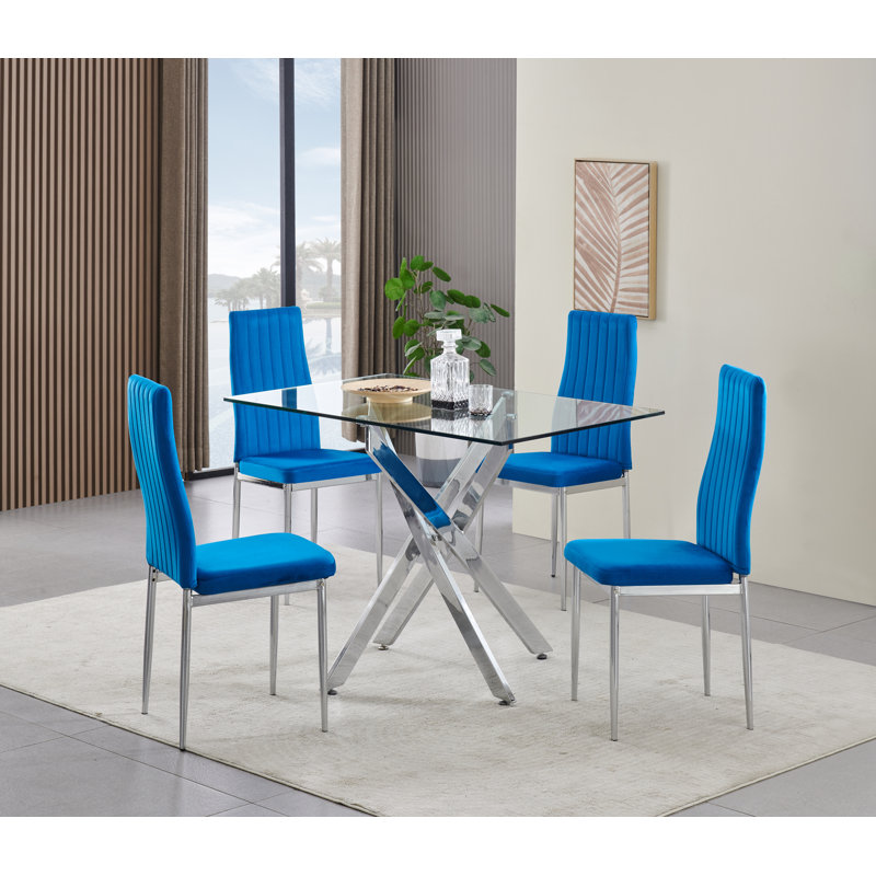 Rexel Dining Table + 4 Monza Chairs Gryvlv, Blue