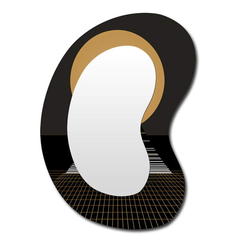 Franciose Minimal Gold Moon Mountain - Geometric Unique Shape Large Mirror, Modern Asymmetrical Unique Wall Mirror Decor, Printed Metal Art