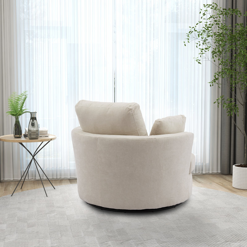 40" W Dahlonega Slipcovered Swivel Barrel Chair, Beige Chenille, 33.6'' H x 40'' W x 35'' D