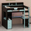 Lit mezzanine Gaming avec bureau en U, lumières DEL RVB, ports USB, tiroirs et tablettes de rangement-130488978-130488975