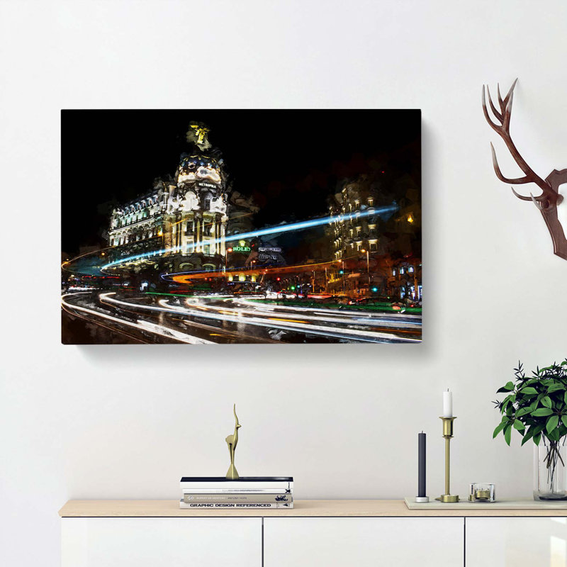 Nigh Time In Madrid Spain In Abstract - Wrapped Canvas Print, 50cm H x 35cm W x 3cm D