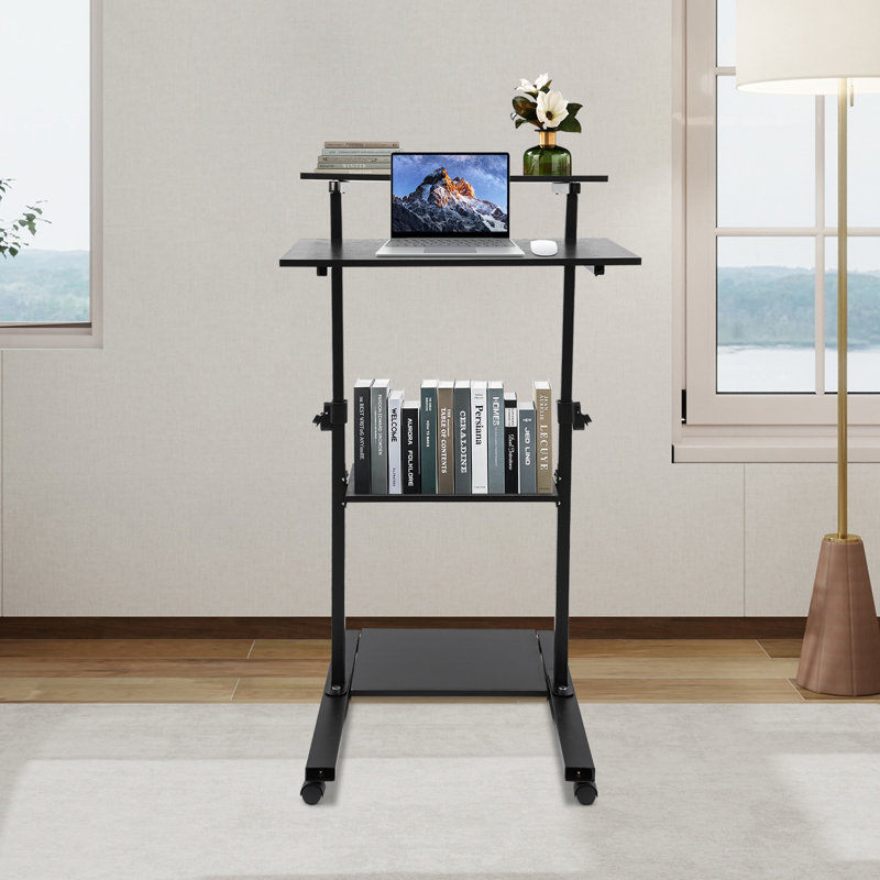 Standing Black Computer Desk 27” With Casters